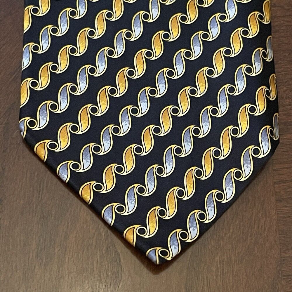 Kolte Gold Black 100% Silk Men’s Neck Tie Made In Italy
